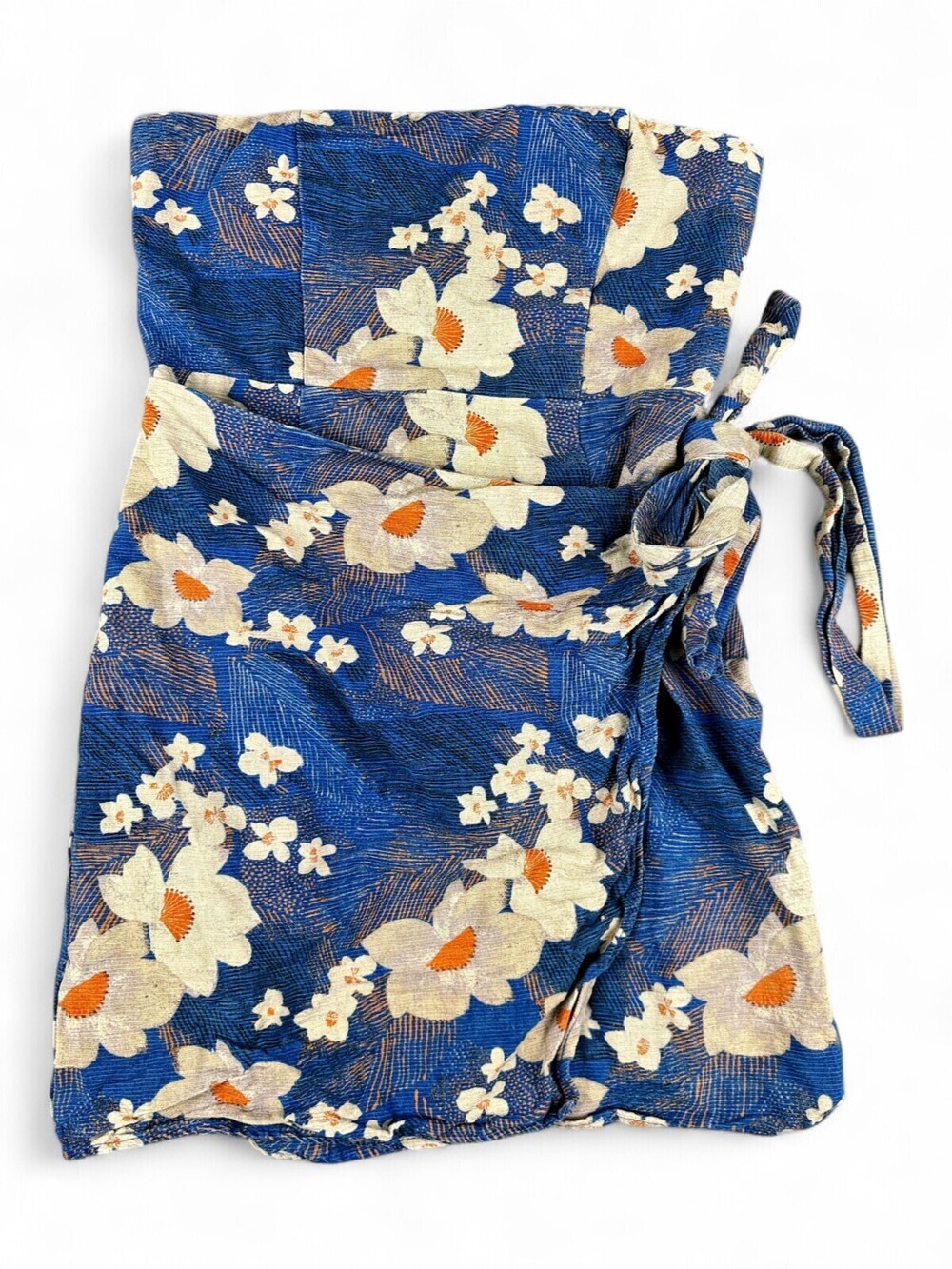 Urban Outfitters Strapless Floral Linen-Blend Mini Dress Blue S OB1294564